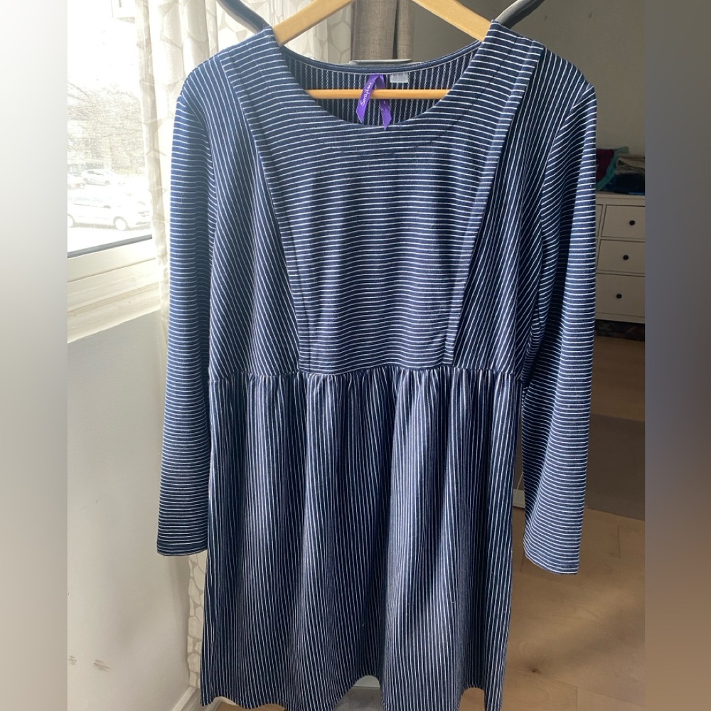 Seraphine Maternity Striped Navy Blue Long Sleeve Dress